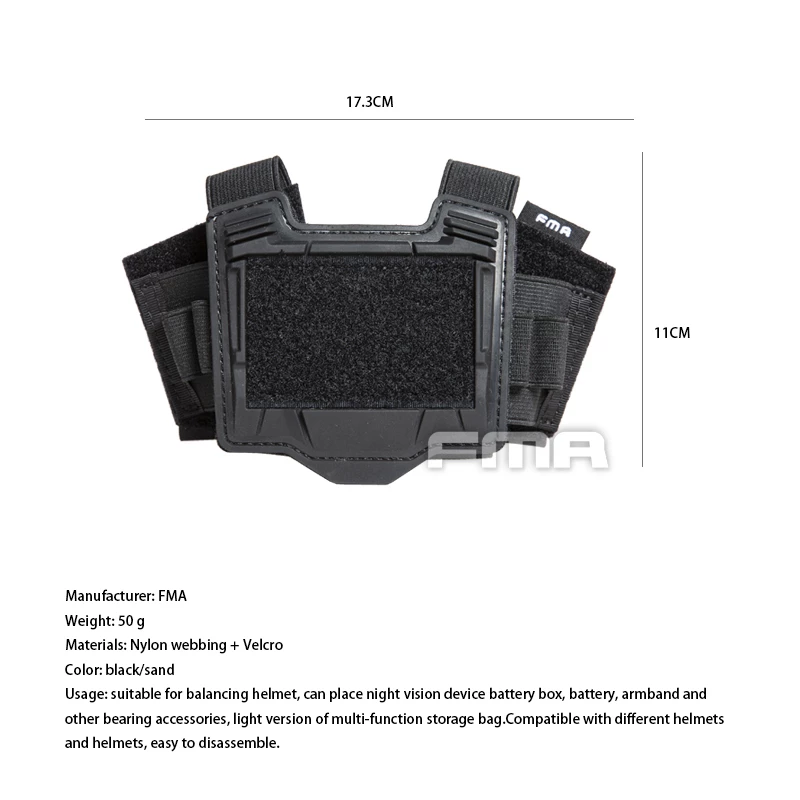 FMA Helmet Pouch for NVG Battery Box / Counterweight, Velcro - Black - Image 7
