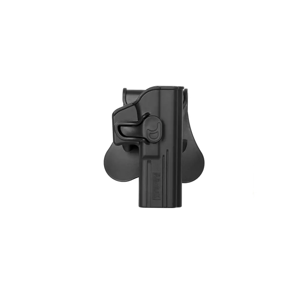 Pistolera rígida AMOMAX para Glock 17 preta com retenção de segurança