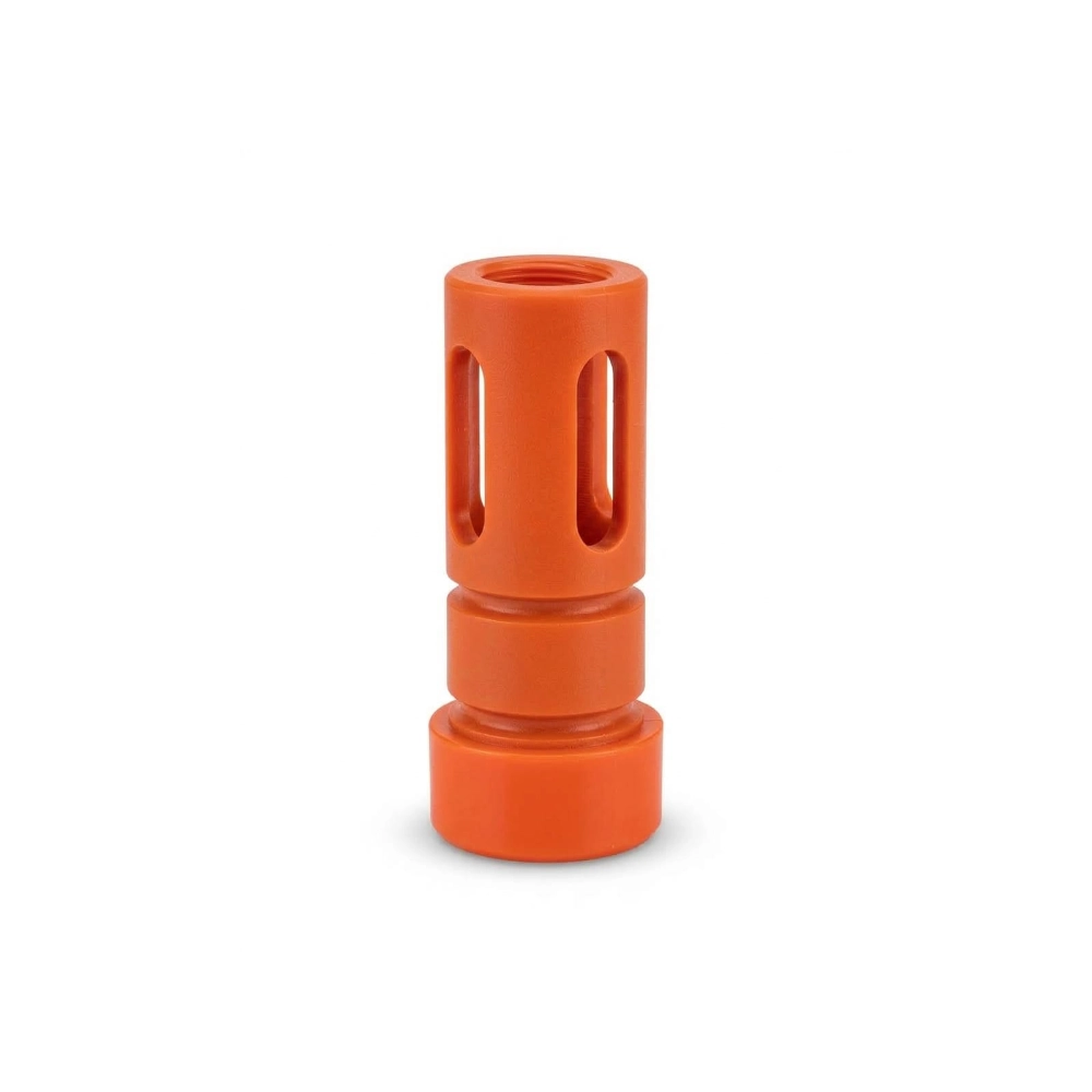 Ponteira quebra-chamas laranja em plástico para réplica de airsoft com fendas laterais