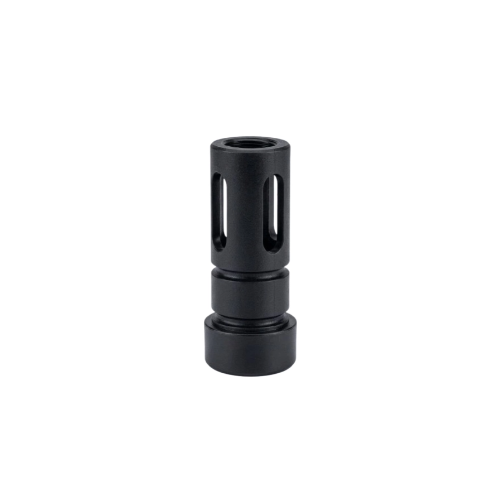 Ponteira quebra-chamas preto em plástico para réplica de airsoft com fendas laterais